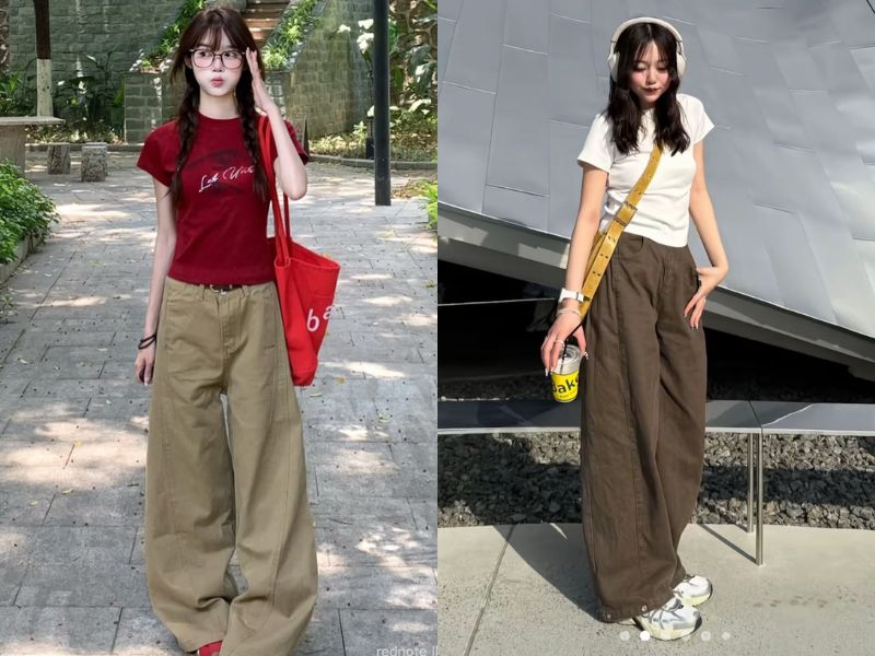 áo baby tee kaki ống suông