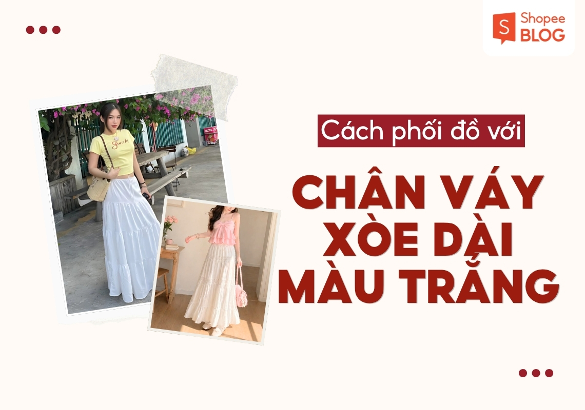 cách phối đồ với chân váy xòe dài trắng