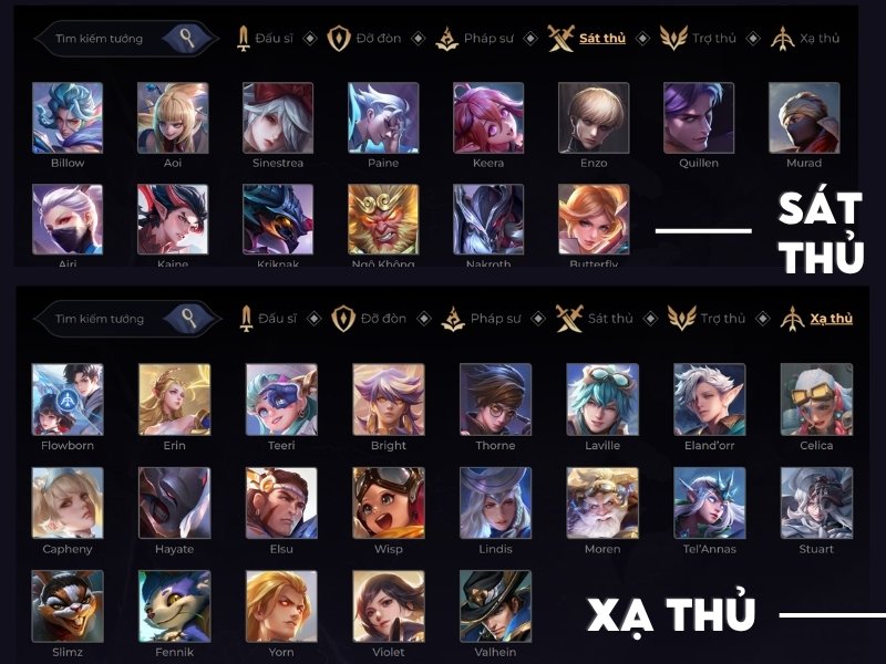 Các tướng Sát thủ và Xạ thủ Liên Quân Mobile