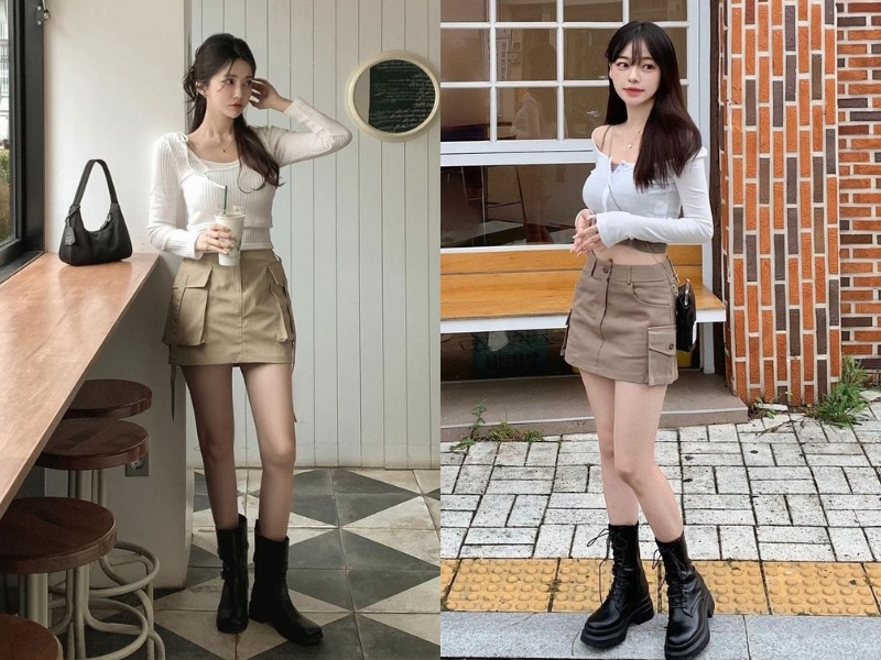 Phối đồ với chân váy kaki chữ A