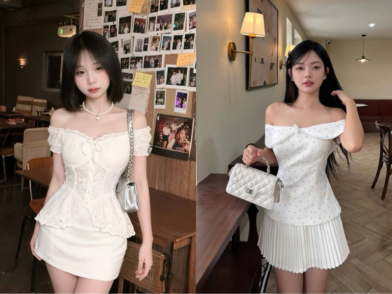 Phối chân váy chữ A trắng với áo kiểu