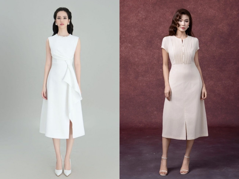 Váy midi xẻ tà cho nàng nấm lùn