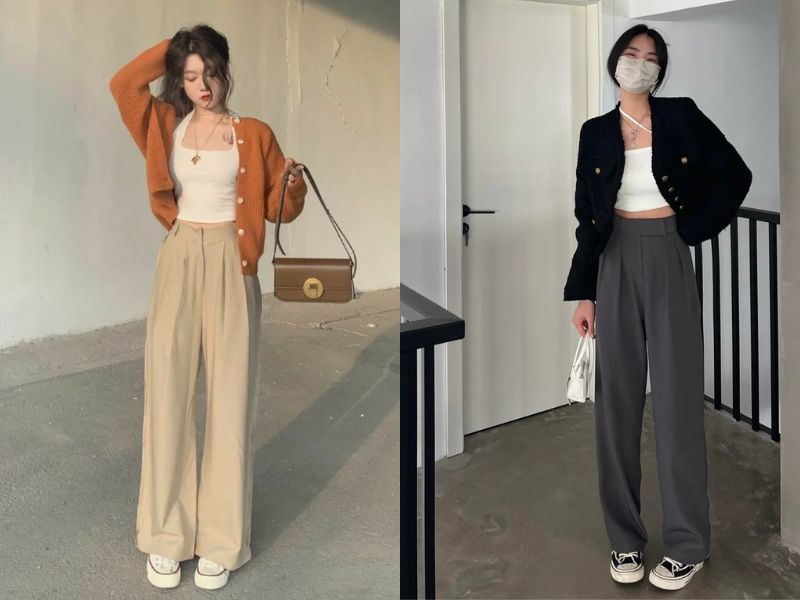áo croptop quần tây ống suông cardigan blazer