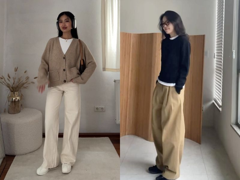 áo len quần kaki ống suông