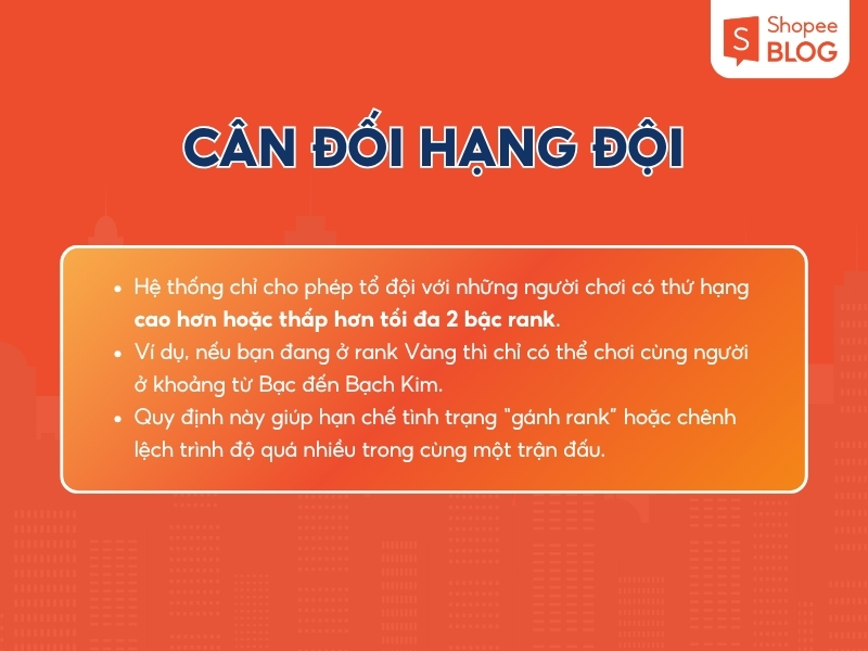 Cân đối hạng đội khi tham gia đấu tổ đội