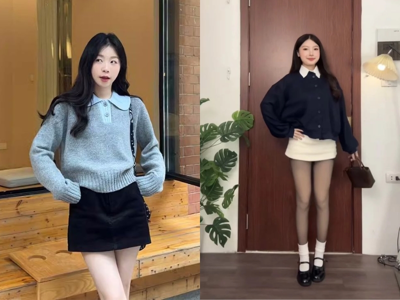 Phối chân váy len chữ A với áo len
