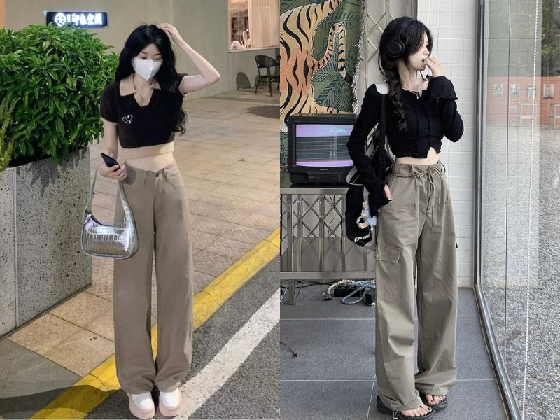 áo croptop quần kaki ống suông