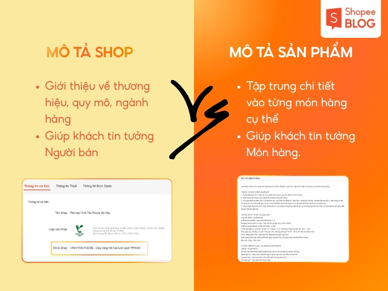 Mô tả shop và mô tả sản phẩm