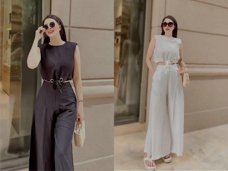jumpsuit cạp cao tối màu 