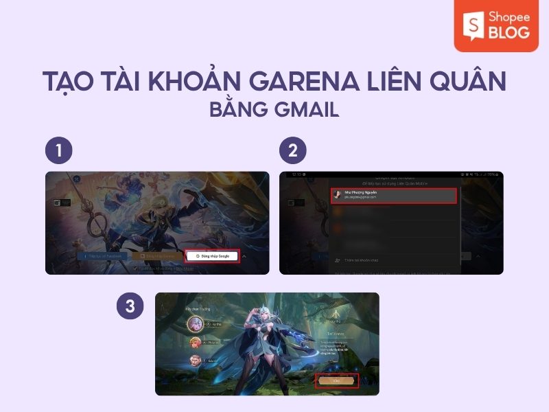 tạo nick Garena Liên Quân bằng Gmail 