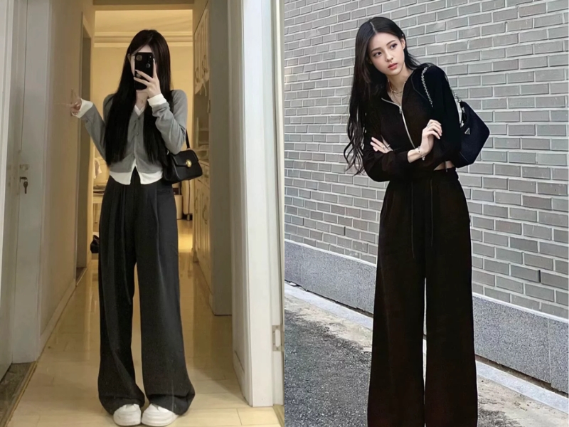 phối quần tây đen ống rộng với áo len