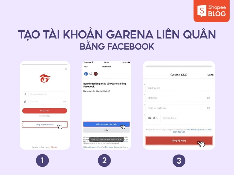tạo acc Garena Liên Quân từ tài khoản Facebook