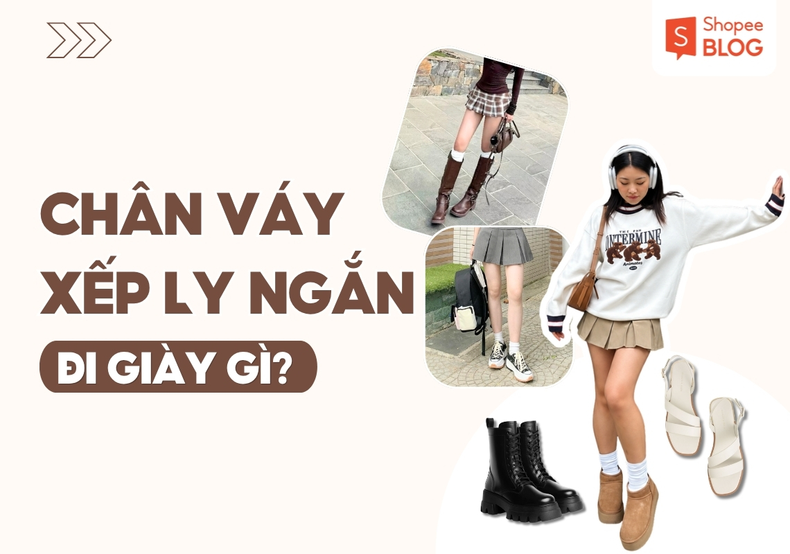chân váy xếp ly ngắn đi giày gì
