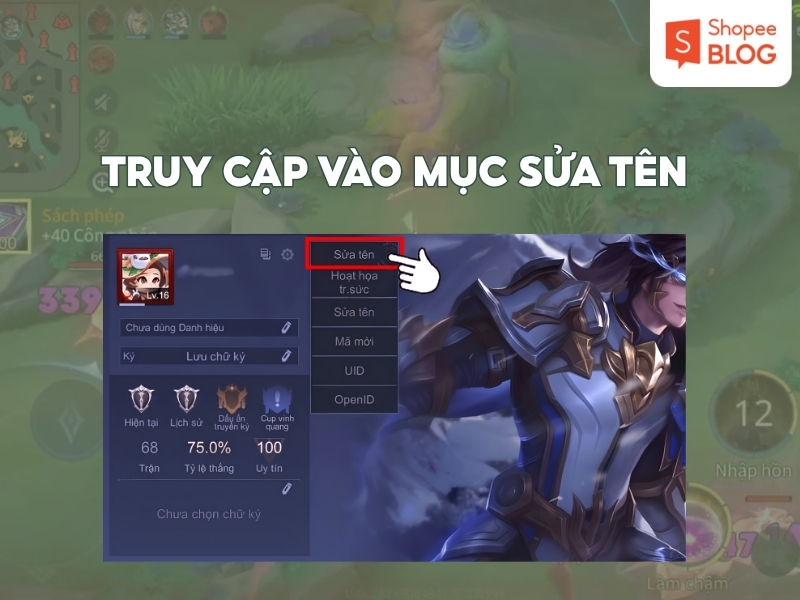 Truy cập vào mục sửa tên trong liên quân