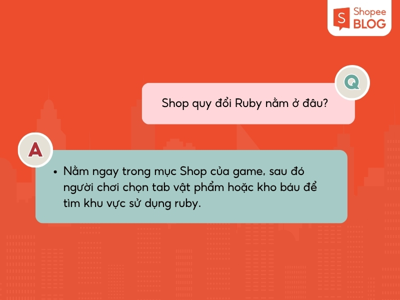 Shop quy đổi Ruby trong mục Shop của game 