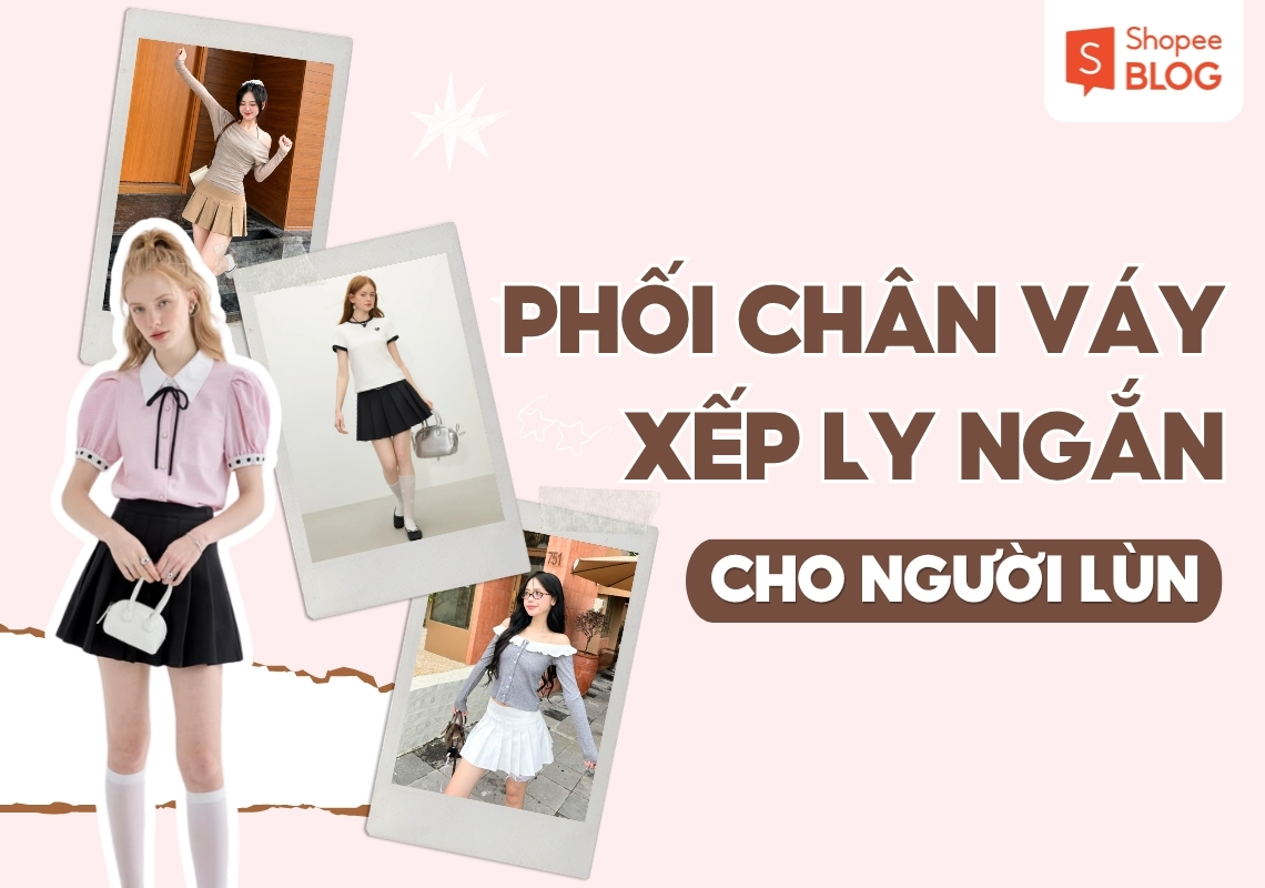 phối chân váy xếp ly ngắn cho người lùn