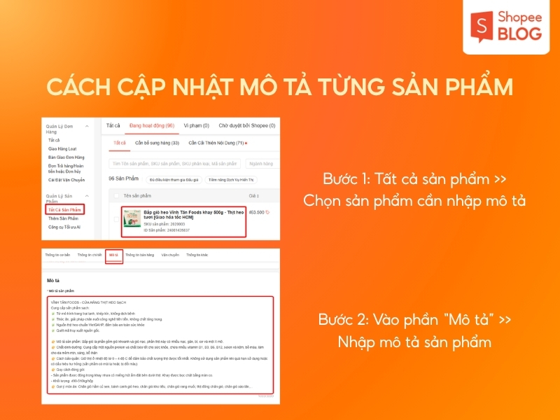 thêm mô tả sản phẩm Shopee