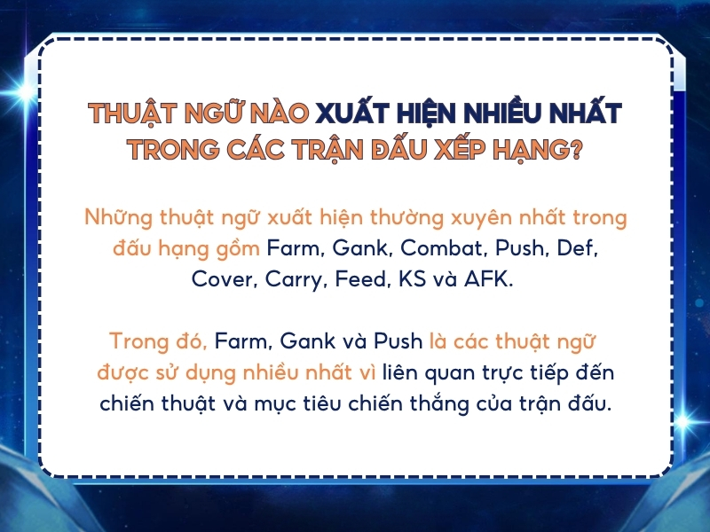 Thuật ngữ nào xuất hiện nhiều nhất trong các trận đấu xếp hạng?