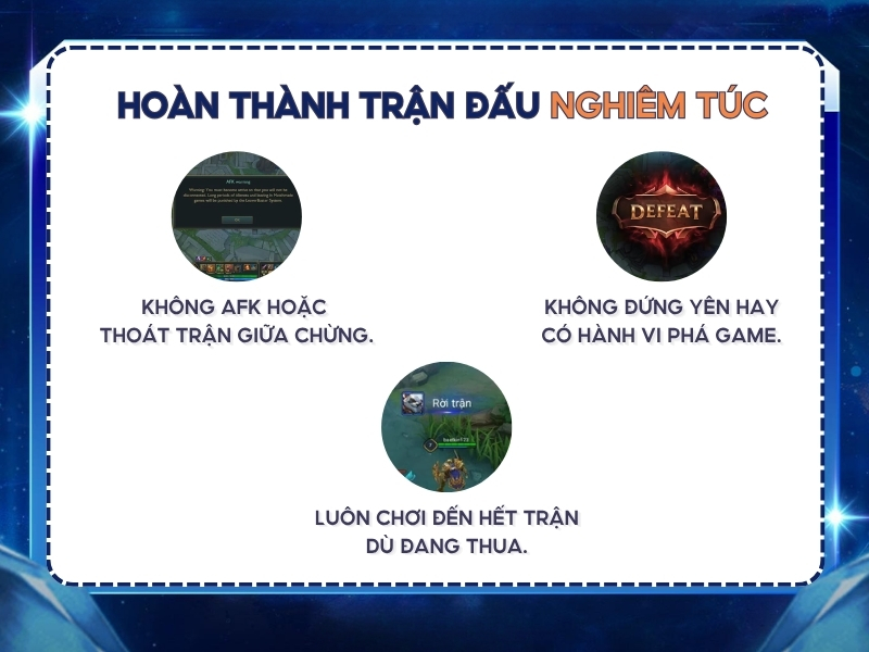 Hoàn thành trận đấu một cách nghiêm túc để tăng điểm uy tín. 