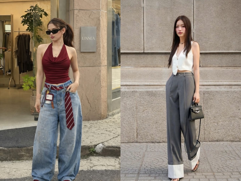 áo croptop và quần cạp cao