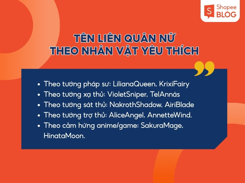 Bộ sưu tập tên Liên Quân đẹp cho nữ theo từng nhân vật yêu thích