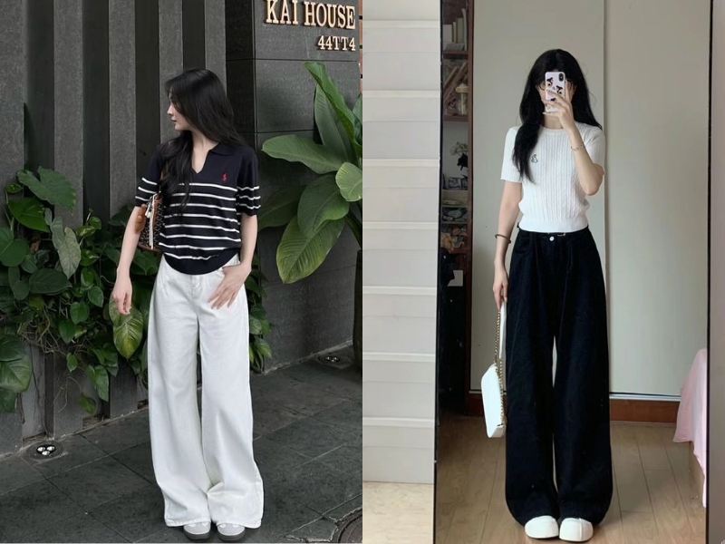 Áo thun phối cùng quần ống suông