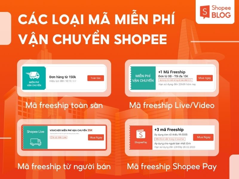Các loại mã miễn phí vận chuyển Shopee