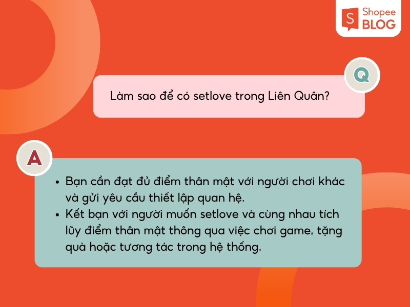 Để setlove bạn cần đạt đủ điểm thân mật với đối phương