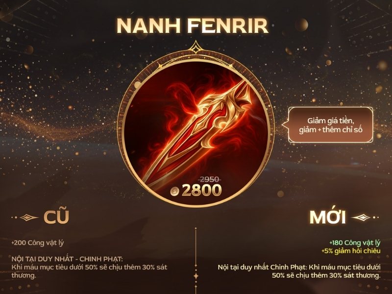Điều chỉnh trang bị Nanh Fenrir Liên Quân
