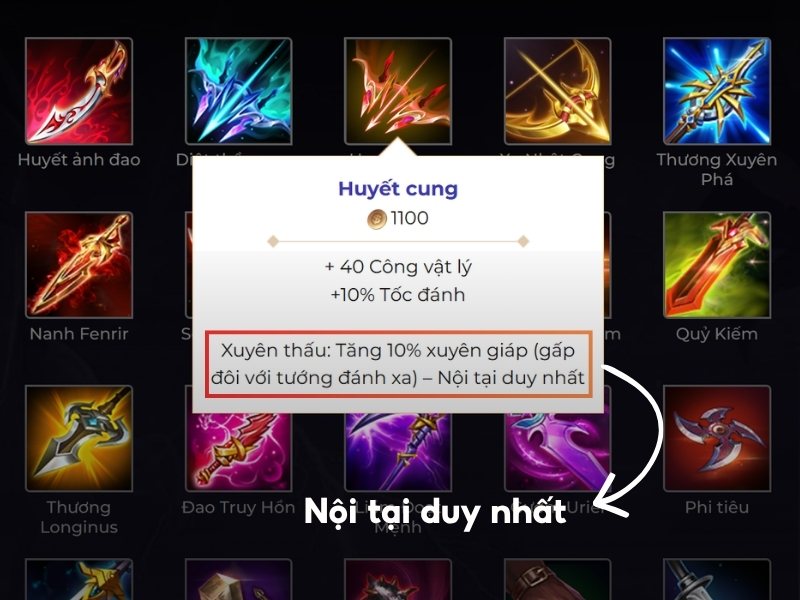 Nội tại duy nhất của trang bị Liên Quân