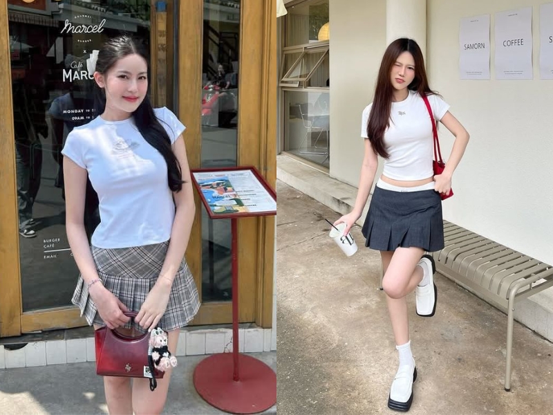 áo baby tee phối chân váy tennis