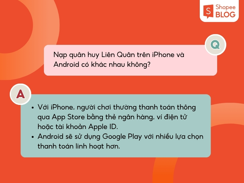 Nạp Quân huy trên iPhone và Android có sự khác nhau