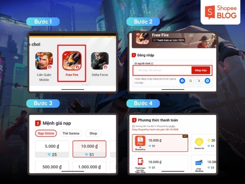 Cách nạp Free Fire online qua web napthe.vn