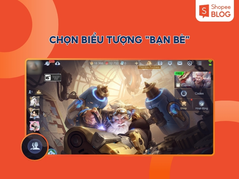 Chọn “Bạn bè” để mở danh sách người chơi đã kết bạn