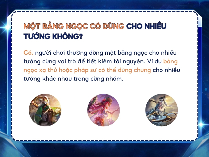 Một bảng ngọc có thể dùng cho nhiều tướng không?