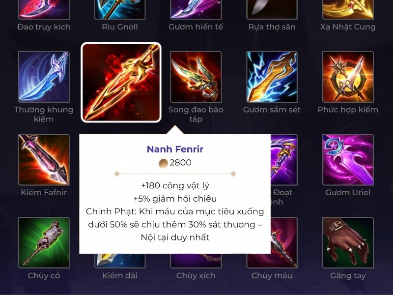 Trang bị Liên Quân mạnh nhất Nanh Fenrir