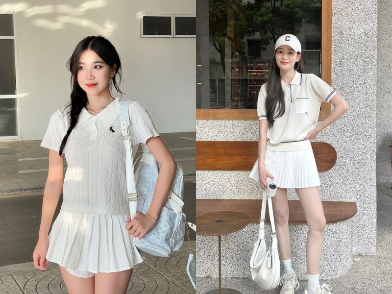 Chân váy tennis phối áo polo