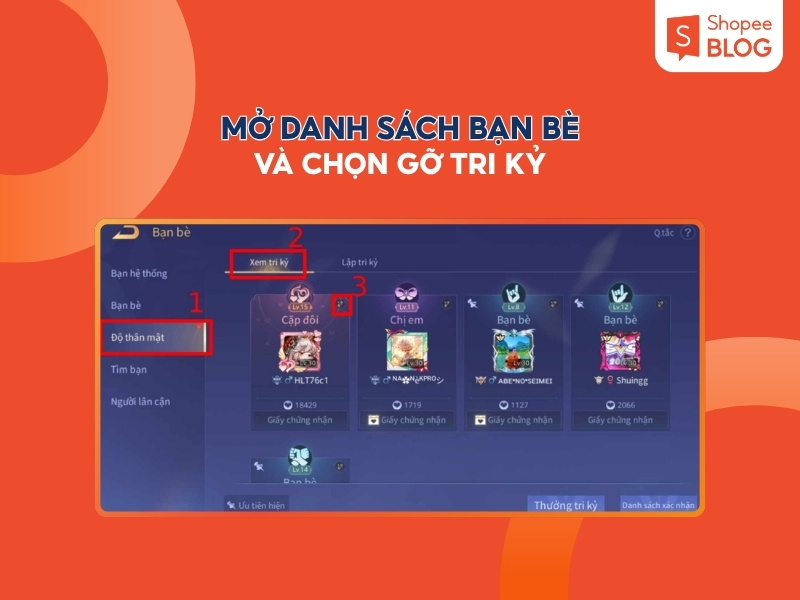 Lựa chọn người chơi muốn hủy setlove 