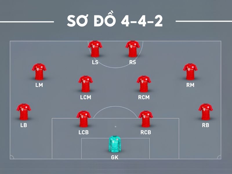 Sơ đồ vị trí 4-4-2 trong bóng đá