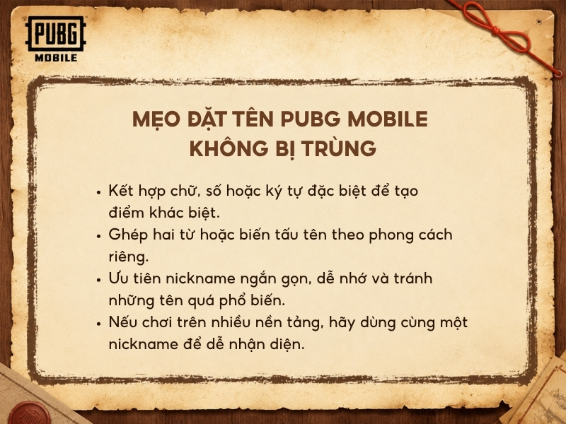 Mẹo đặt tên PUBG Mobile không bị trùng.