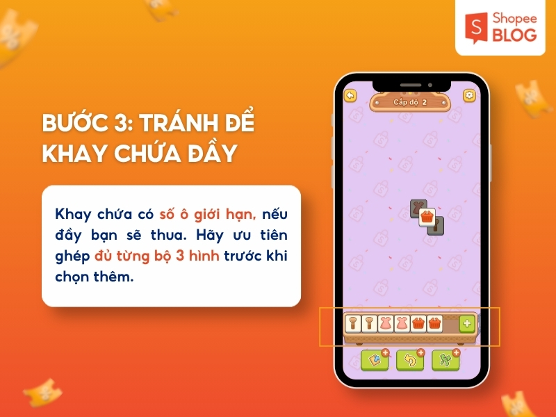 Tránh để khay đầy.