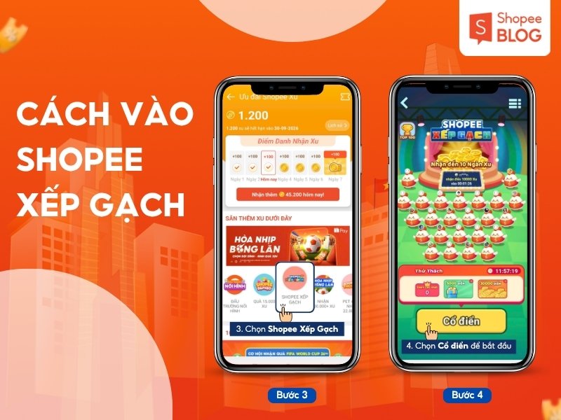 Cách vào Shopee Xếp Gạch