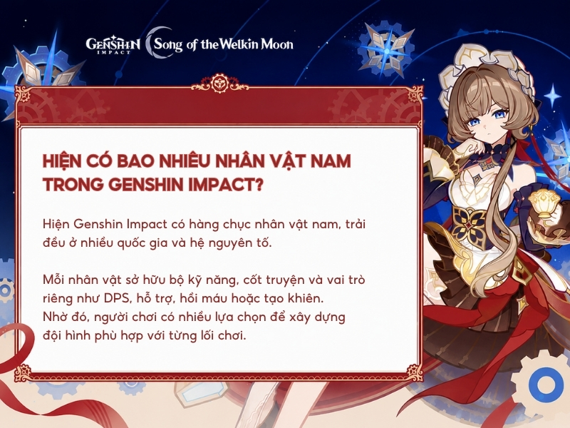 Hiện có bao nhiêu nhân vật nam trong Genshin Impact?