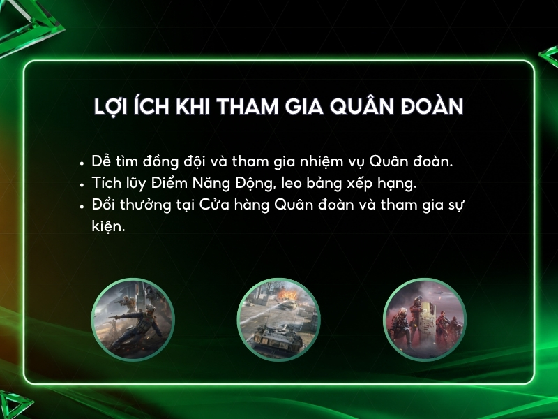 Lợi ích khi tham gia Quân đoàn.