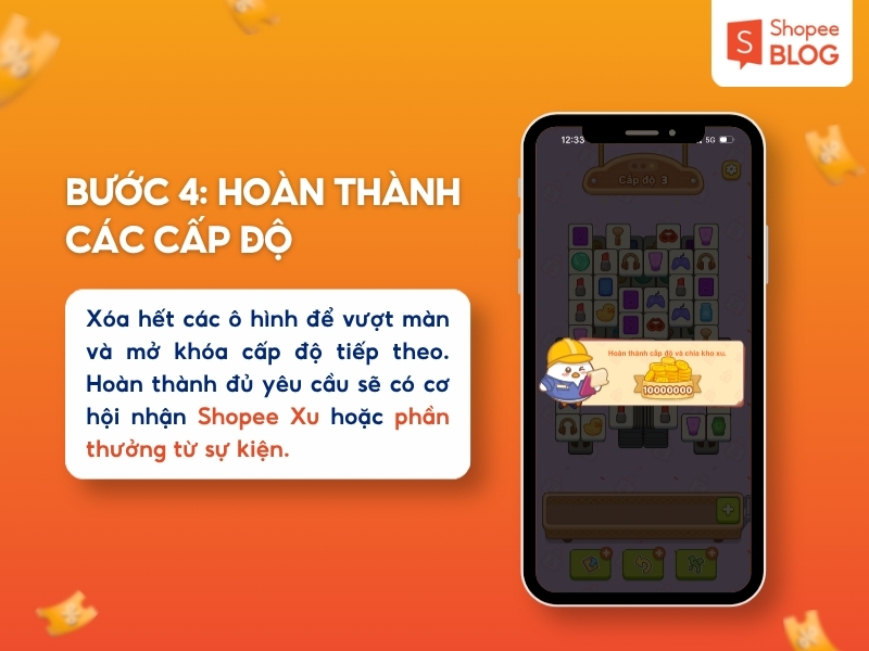 Hoàn thành các cấp độ trong Shopee Nối Hình.