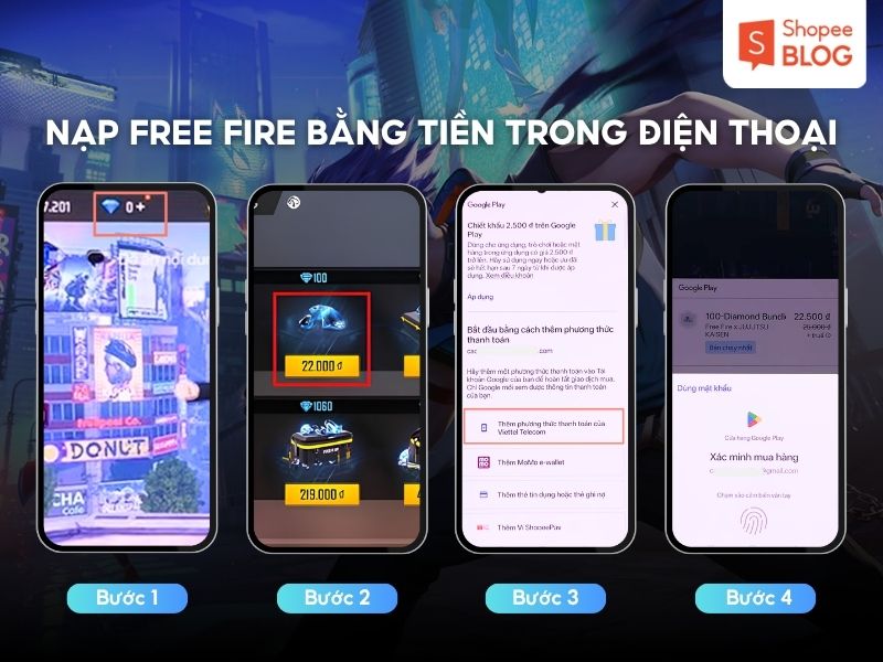 Nạp Kim Cương Free Fire bằng tiền trong điện thoại