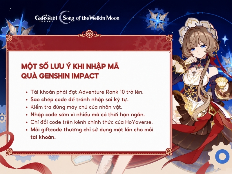 Một số lưu ý khi nhập mã quà Genshin Impact.