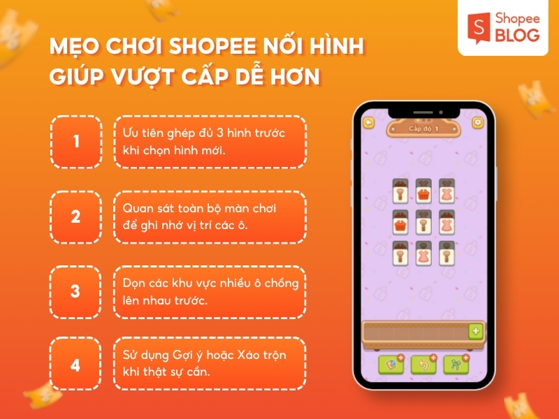 Mẹo chơi Shopee Nối Hình giúp vượt cấp dễ hơn.