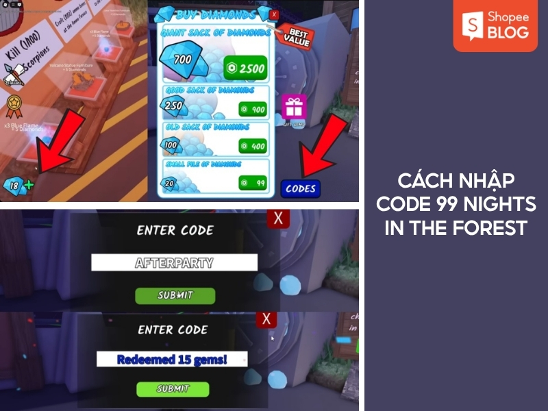Cach nhap code 99 Night in the Forest