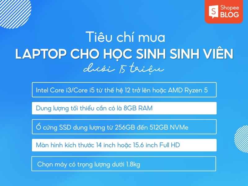 Tiêu chí chọn laptop cho học sinh sinh viên dưới 15 triệu